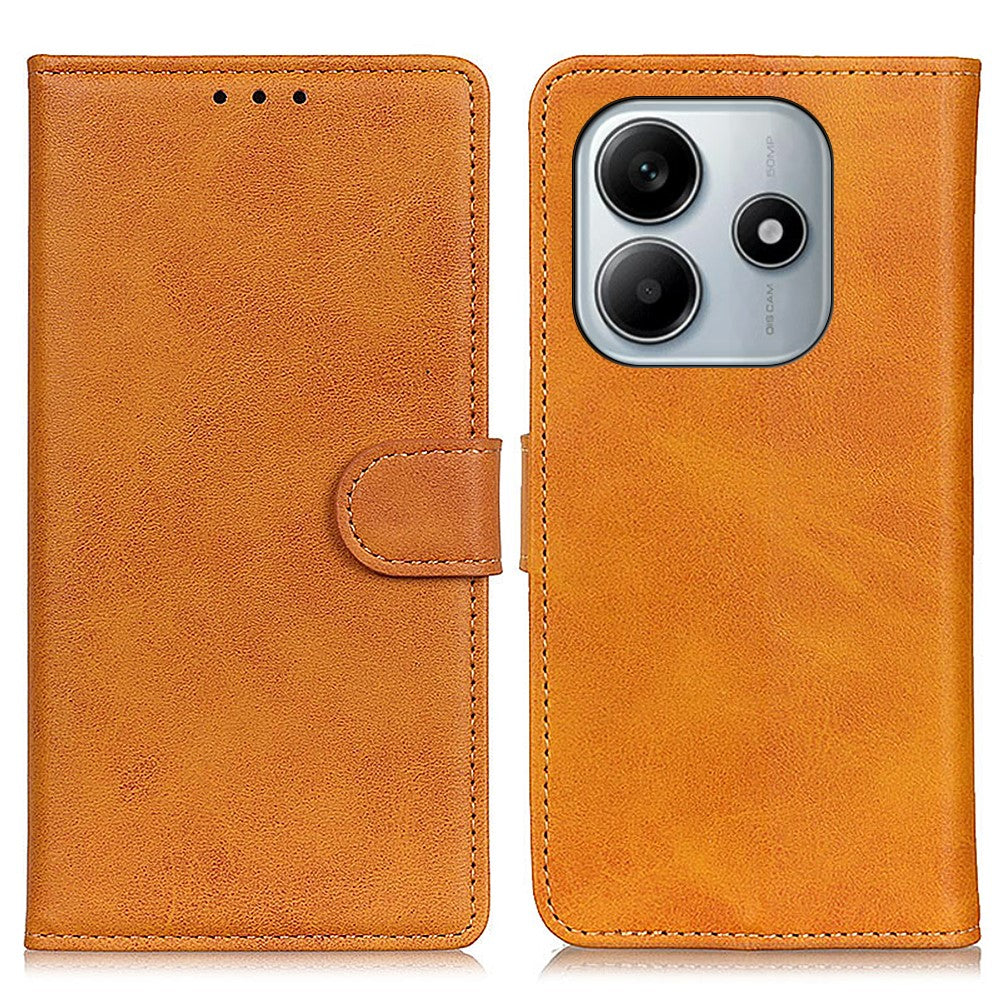 For Xiaomi Redmi Note 14 4G (163.25mm) Stand Wallet Case Cowhide Texture Leather Phone Cover