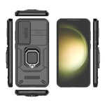 Til Samsung Galaxy S25+ Cover PC+TPU Kickstand Telefonbeskytter med Linsebeskytter
