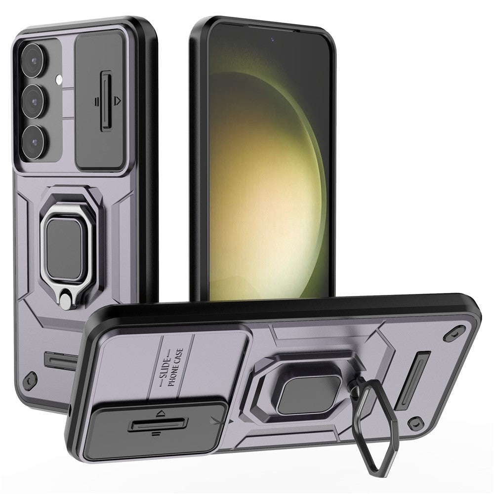 Til Samsung Galaxy S25+ Cover PC+TPU Kickstand Telefonbeskytter med Linsebeskytter