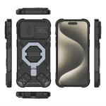 Til iPhone 15 Pro Cover Kompatibel med MagSafe Kameralinsebeskytter PC+TPU Kickstand Telefoncover med Snor