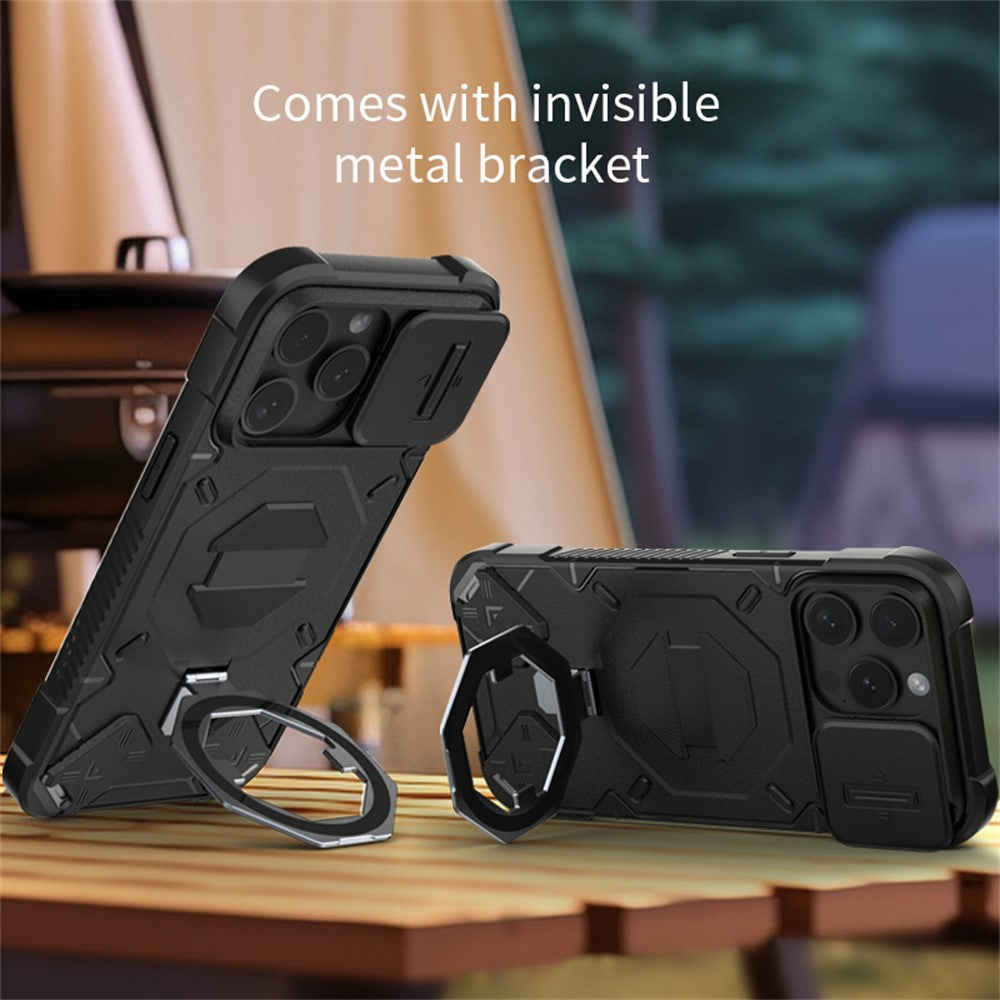 Til iPhone 15 Pro Cover Kompatibel med MagSafe Kameralinsebeskytter PC+TPU Kickstand Telefoncover med Snor