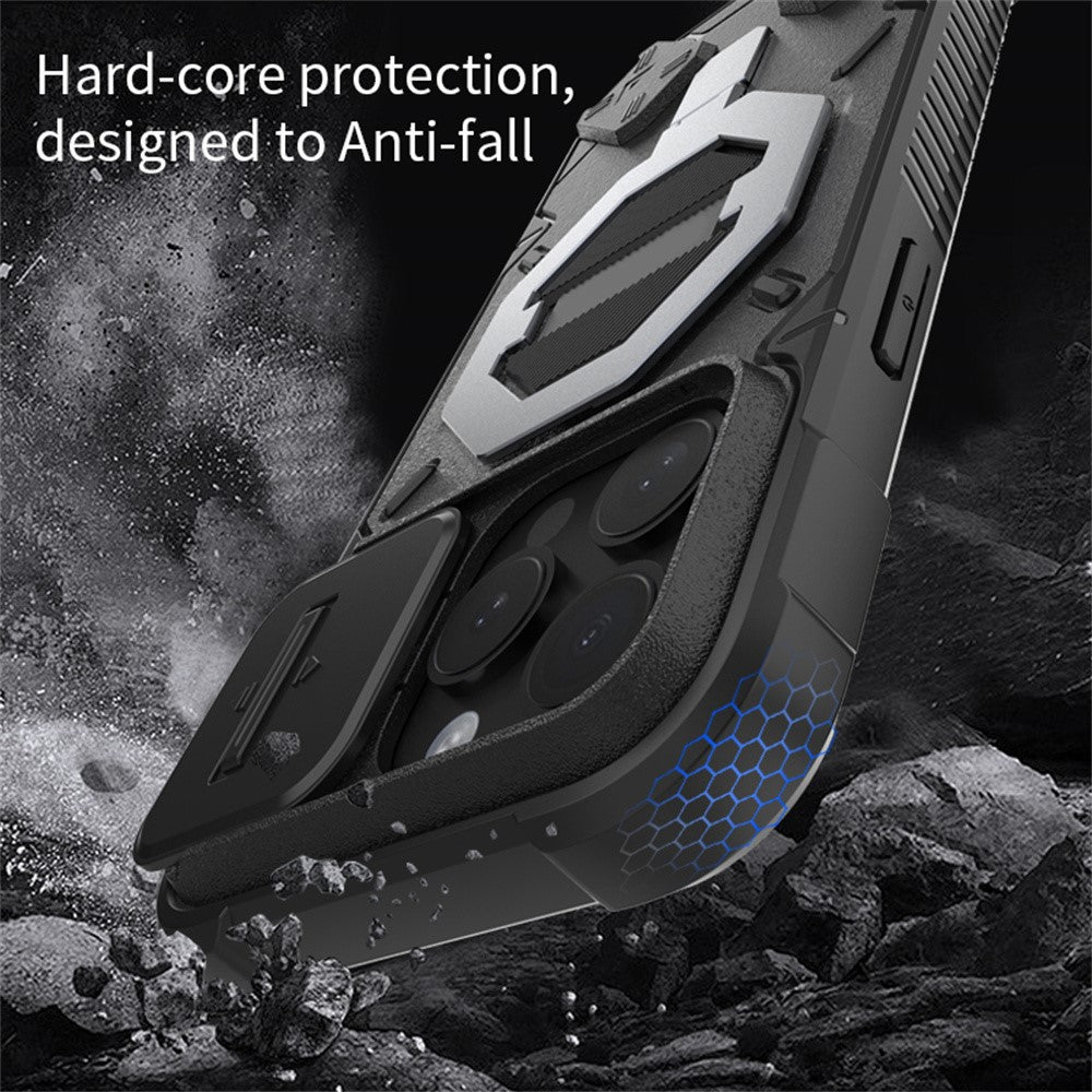 Til iPhone 15 Pro Cover Kompatibel med MagSafe Kameralinsebeskytter PC+TPU Kickstand Telefoncover med Snor
