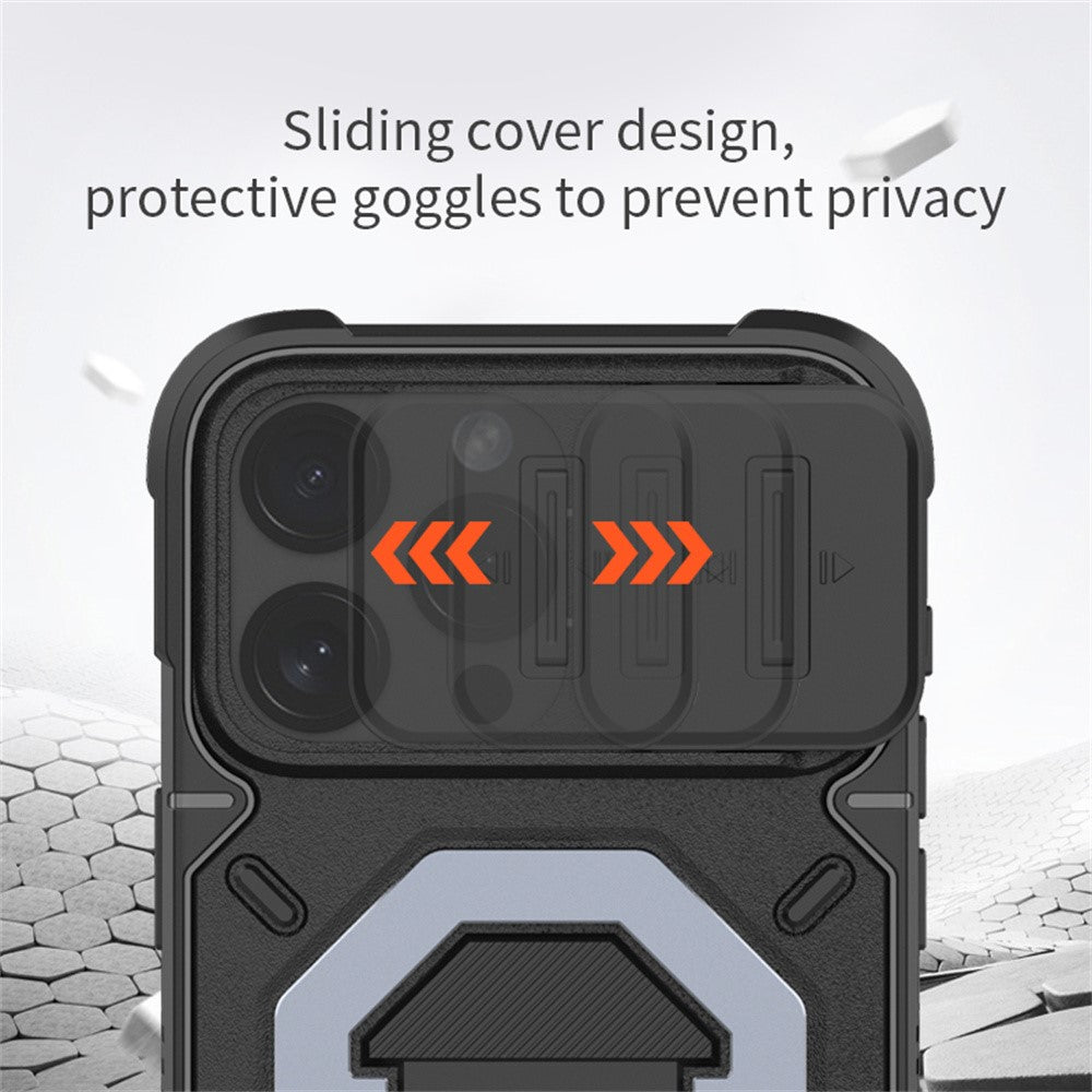 Til iPhone 15 Pro Cover Kompatibel med MagSafe Kameralinsebeskytter PC+TPU Kickstand Telefoncover med Snor