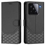 For Xiaomi 15 Case Imprinted Honeycomb RFID Blocking Leather Phone Cover with Strap