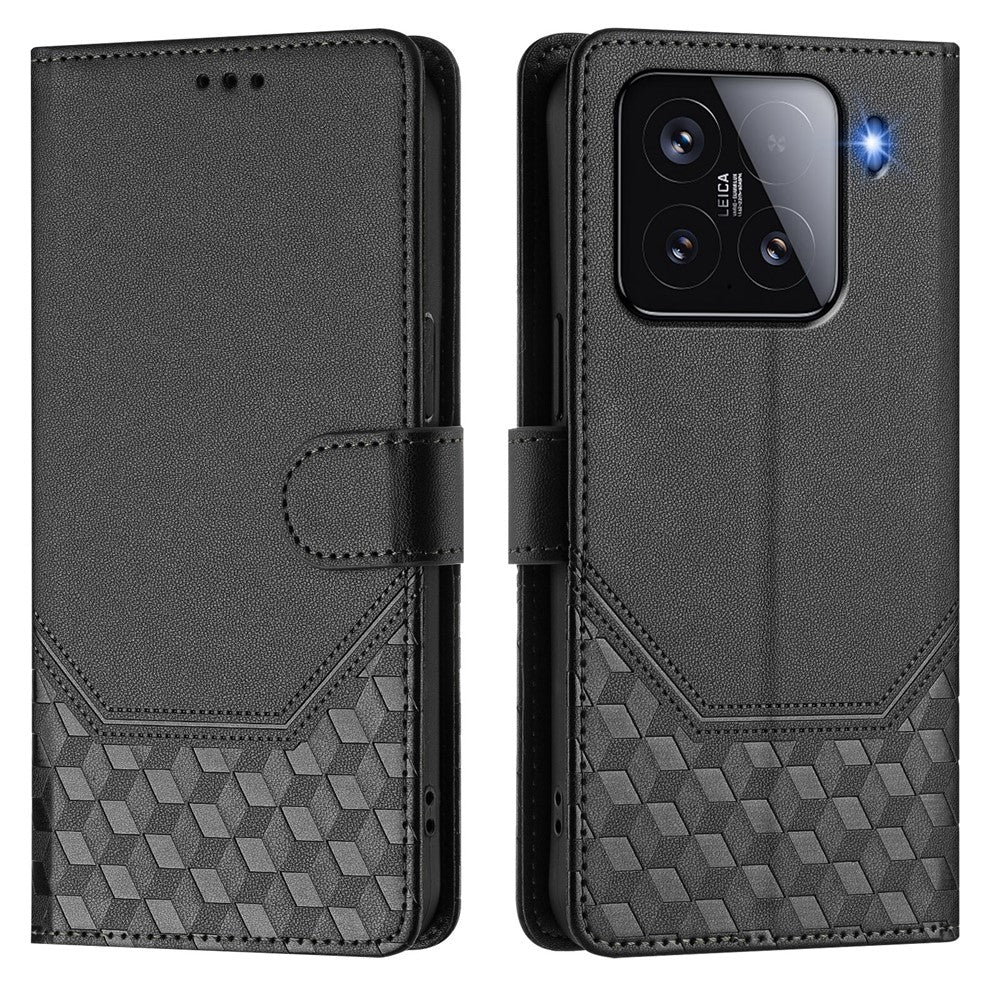 For Xiaomi 15 Case Imprinted Honeycomb RFID Blocking Leather Phone Cover with Strap