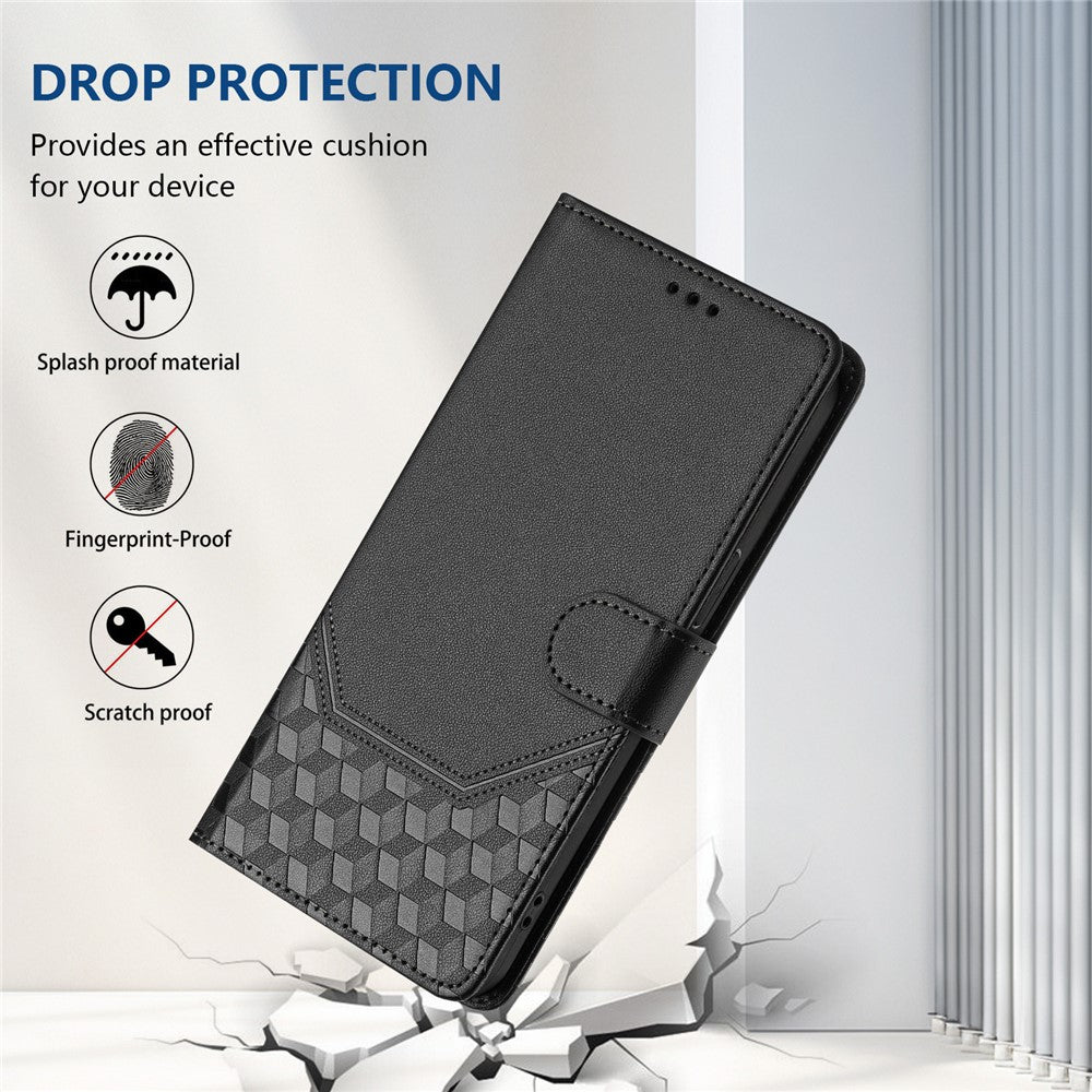 For Xiaomi 15 Case Imprinted Honeycomb RFID Blocking Leather Phone Cover with Strap