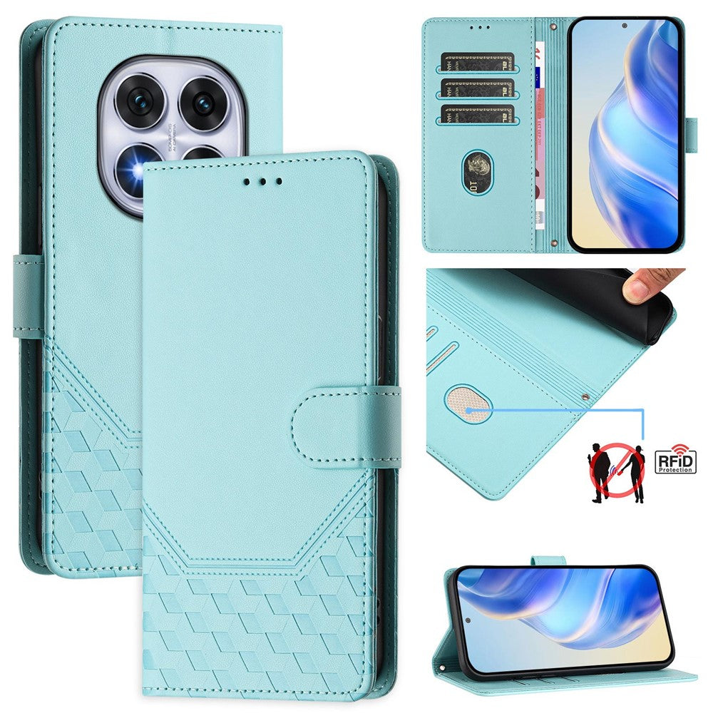 Xiaomi Redmi Note 14 Pro+ 5G / Note 14 Pro 5G / Poco X7 5G-skal med tryckt honungskakamönster, RFID-blockerande läderfodral med rem