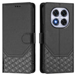 For Xiaomi Redmi Note 14 Pro+ 5G / Note 14 Pro 5G / Poco X7 5G Case Imprinted Honeycomb RFID Blocking Leather Phone Cover with Strap