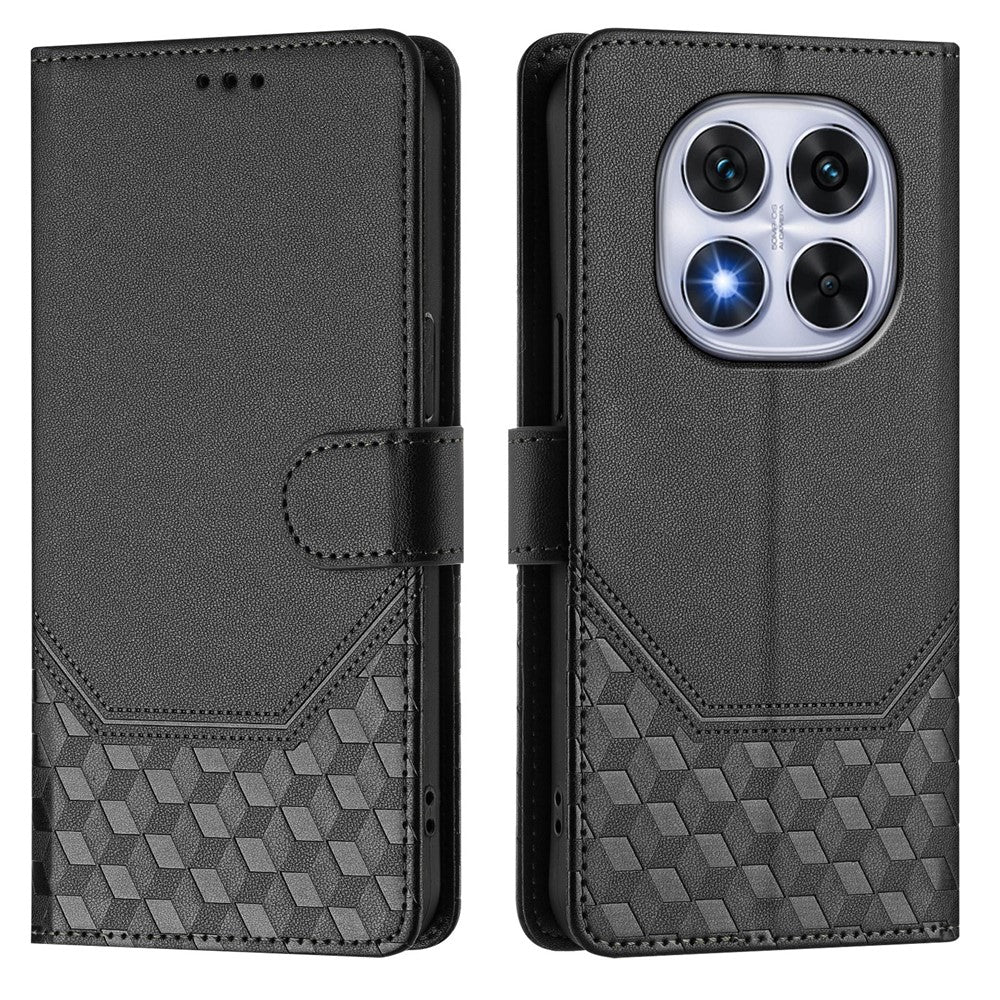 For Xiaomi Redmi Note 14 Pro+ 5G / Note 14 Pro 5G / Poco X7 5G Case Imprinted Honeycomb RFID Blocking Leather Phone Cover with Strap