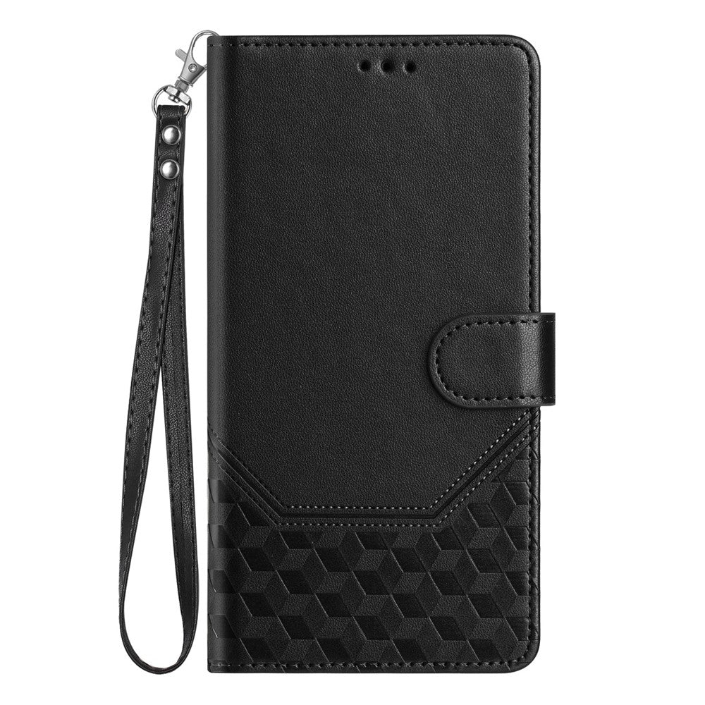 For Xiaomi Redmi Note 14 Pro+ 5G / Note 14 Pro 5G / Poco X7 5G Case Imprinted Honeycomb RFID Blocking Leather Phone Cover with Strap