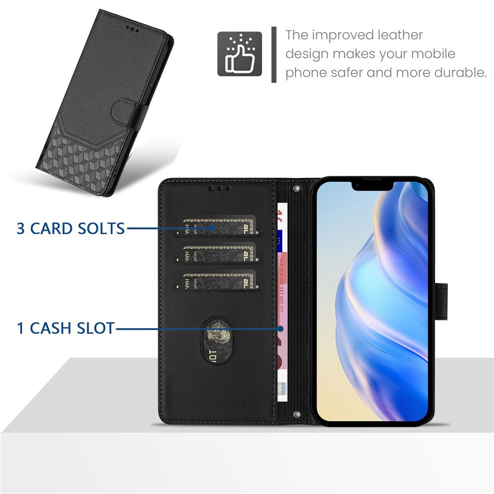 For Xiaomi Redmi Note 14 Pro+ 5G / Note 14 Pro 5G / Poco X7 5G Case Imprinted Honeycomb RFID Blocking Leather Phone Cover with Strap