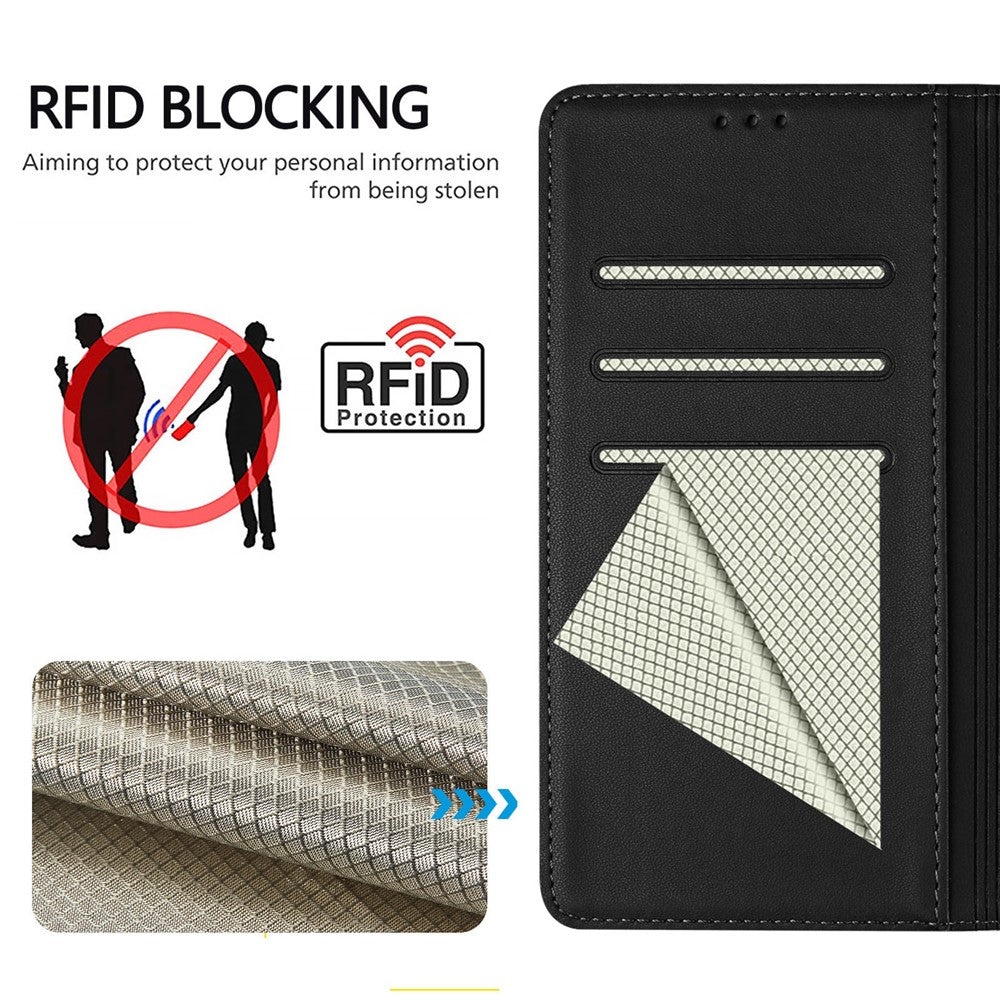 For Xiaomi Redmi Note 14 Pro+ 5G / Note 14 Pro 5G / Poco X7 5G Case Imprinted Honeycomb RFID Blocking Leather Phone Cover with Strap