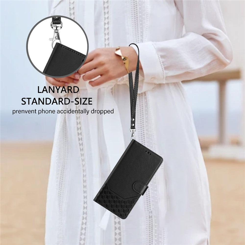 For Xiaomi Redmi Note 14 Pro+ 5G / Note 14 Pro 5G / Poco X7 5G Case Imprinted Honeycomb RFID Blocking Leather Phone Cover with Strap