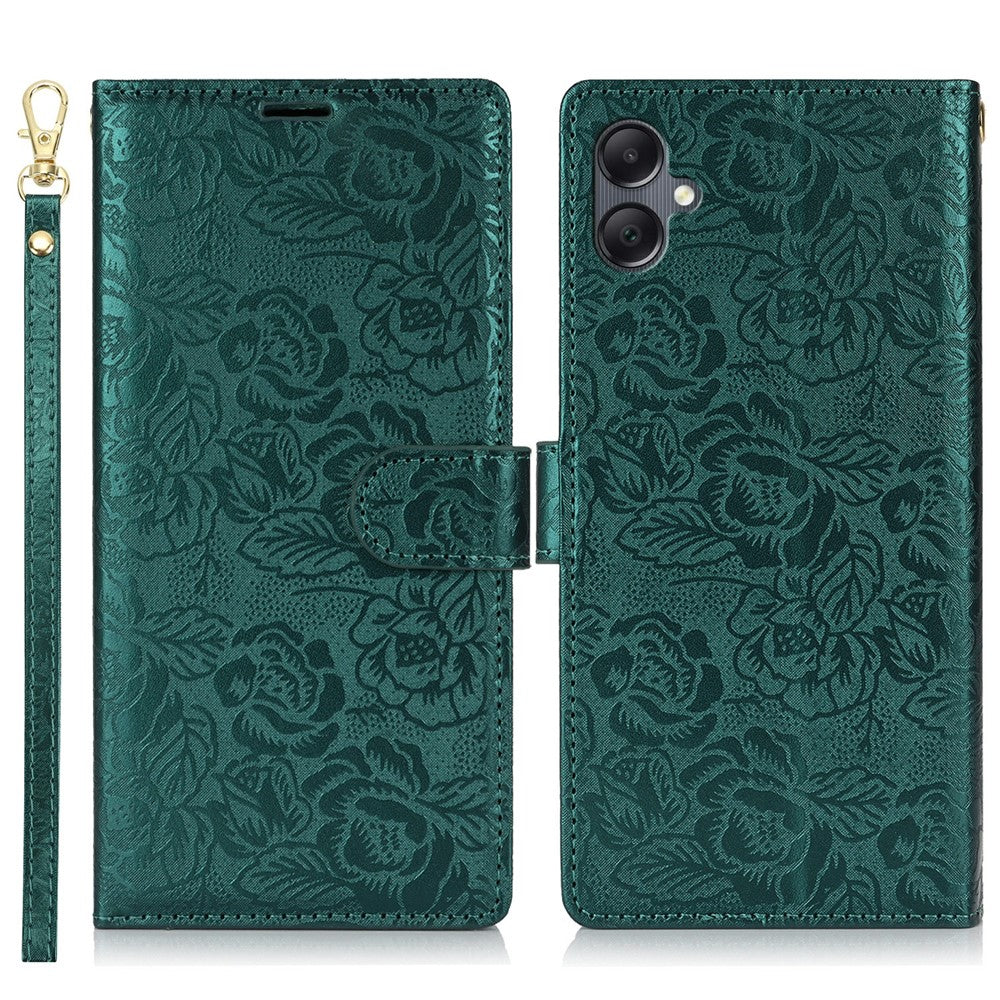 Samsung Galaxy A05 4G-skal med handrem, läderplånboksfodral med blommönster