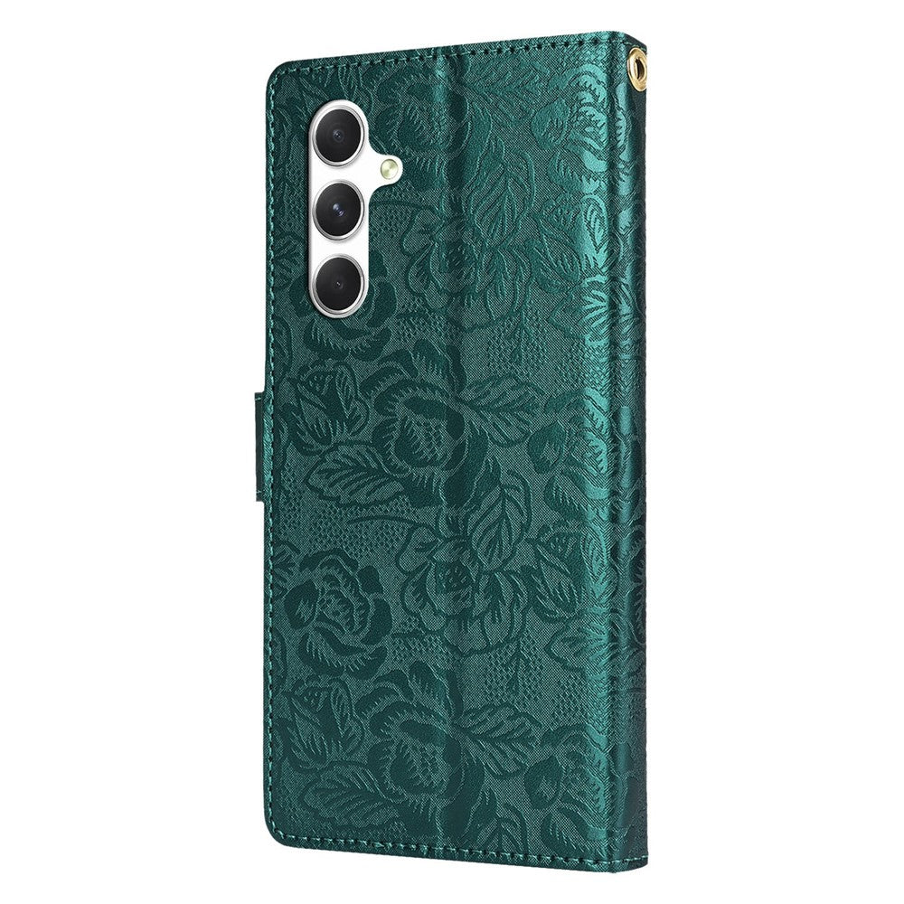 Til Samsung Galaxy A36 5G Etui med Håndrem Blomsterpræg Læderpung Telefoncover