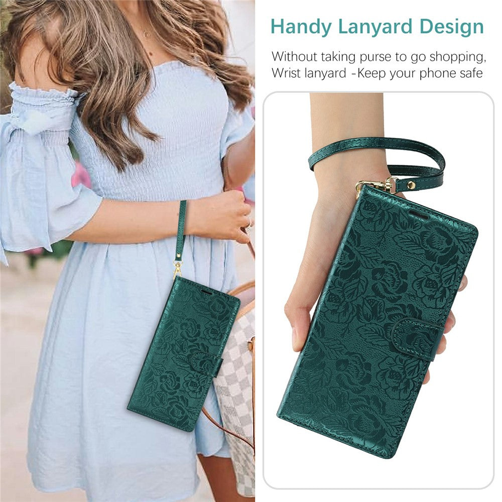 Til Samsung Galaxy A36 5G Etui med Håndrem Blomsterpræg Læderpung Telefoncover