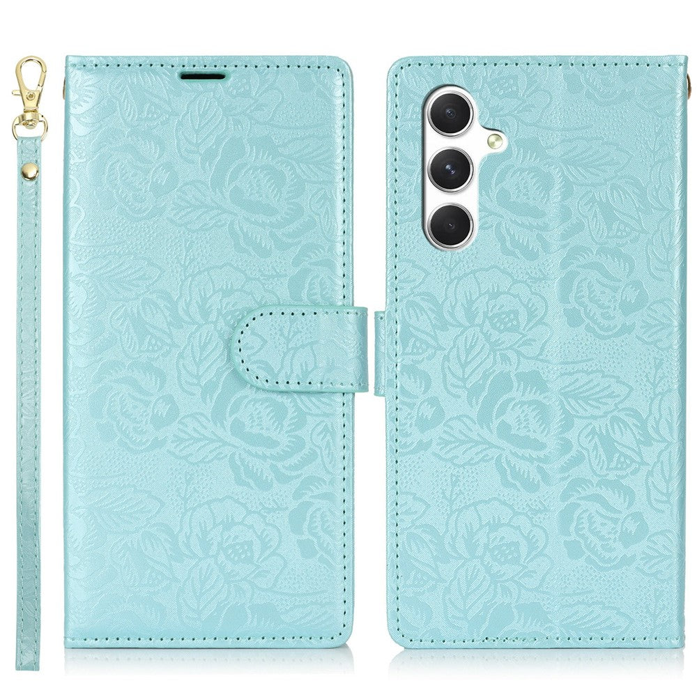 Til Samsung Galaxy A36 5G Etui med Håndrem Blomsterpræg Læderpung Telefoncover