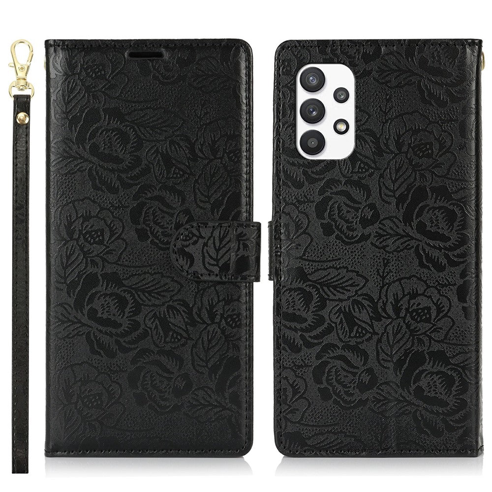 Til Samsung Galaxy A13 4G / 5G Cover med Håndrem Blomsterpræg Læder Pung Telefoncover