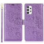 Til Samsung Galaxy A13 4G / 5G Cover med Håndrem Blomsterpræg Læder Pung Telefoncover