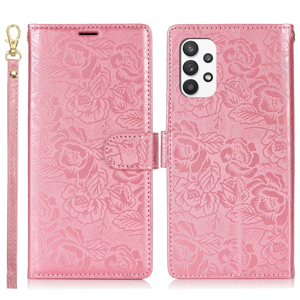 Til Samsung Galaxy A13 4G / 5G Cover med Håndrem Blomsterpræg Læder Pung Telefoncover