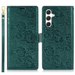 For Samsung Galaxy S23 FE Case with Hand Strap Flower Imprint Leather Wallet Phone Cover