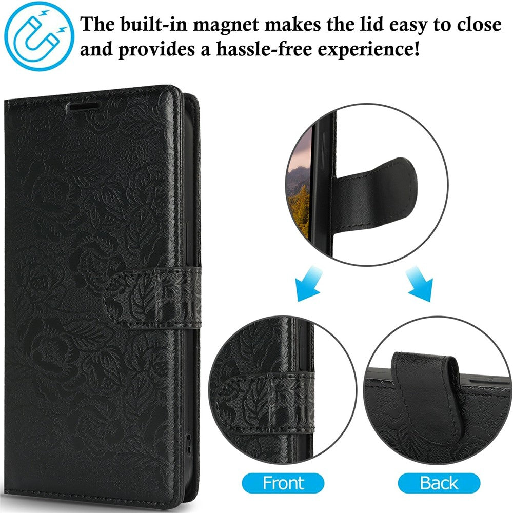 For Samsung Galaxy S23 FE Case with Hand Strap Flower Imprint Leather Wallet Phone Cover