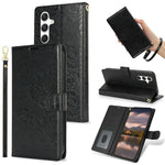 For Samsung Galaxy S23 FE Case with Hand Strap Flower Imprint Leather Wallet Phone Cover