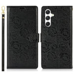 For Samsung Galaxy S23 FE Case with Hand Strap Flower Imprint Leather Wallet Phone Cover