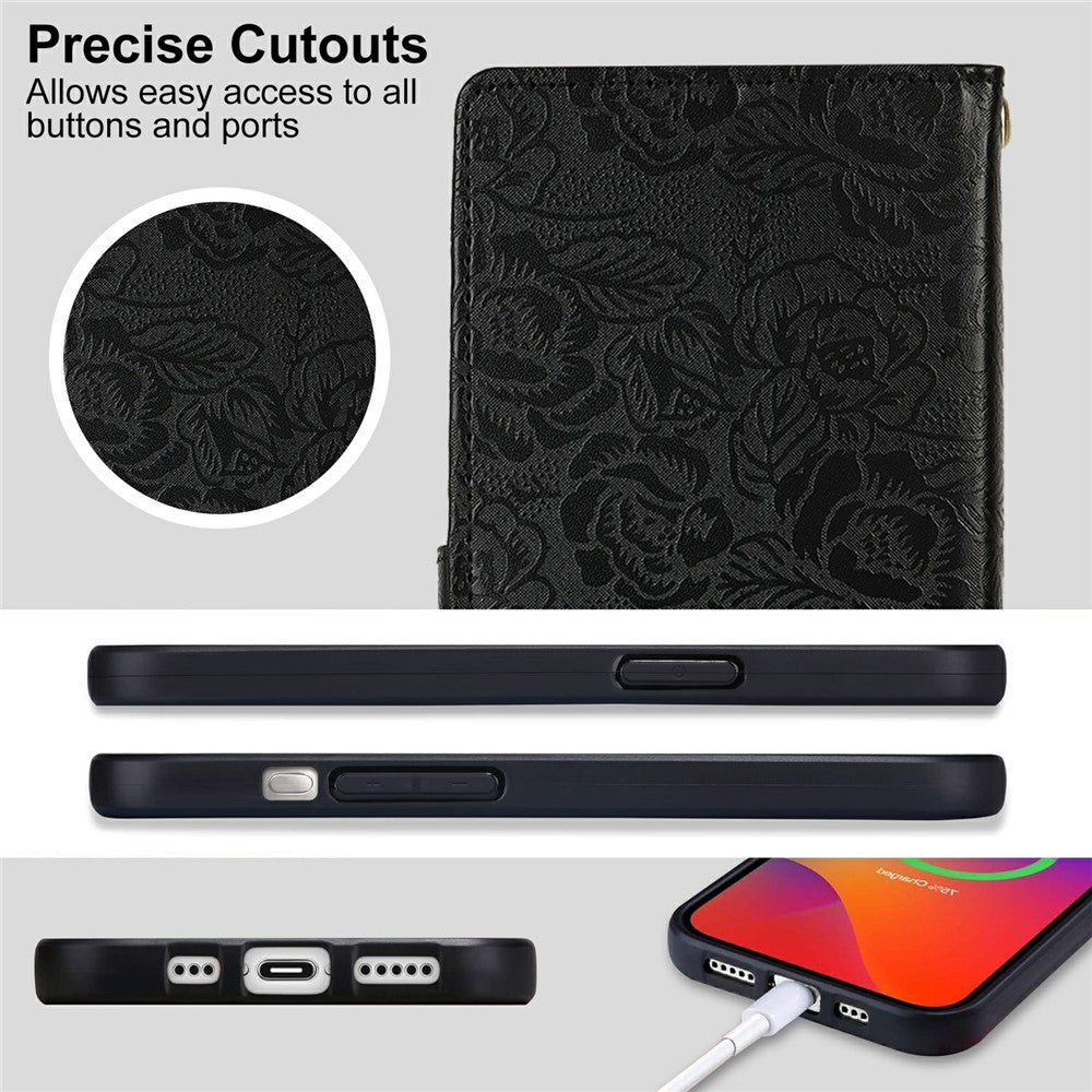 For Samsung Galaxy S23 FE Case with Hand Strap Flower Imprint Leather Wallet Phone Cover