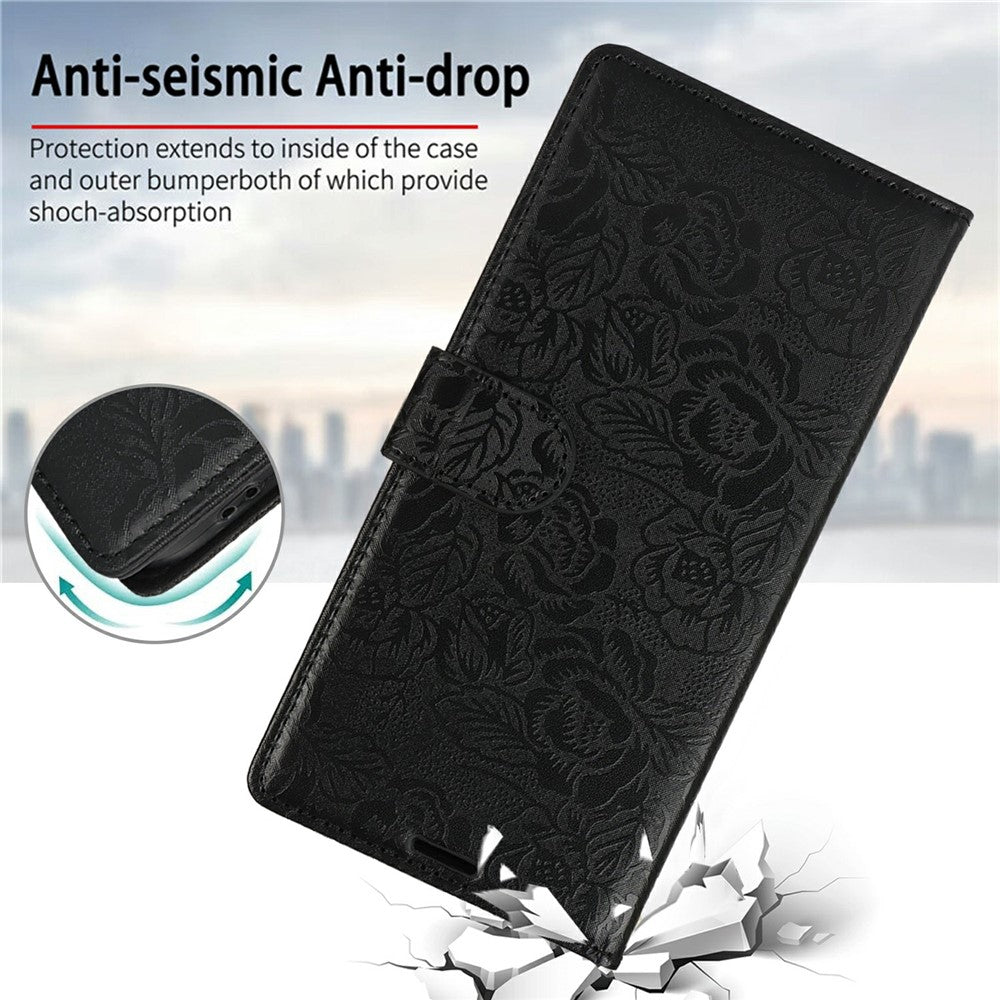 For Samsung Galaxy S23 FE Case with Hand Strap Flower Imprint Leather Wallet Phone Cover