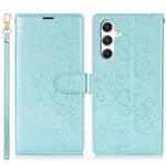 For Samsung Galaxy S23 FE Case with Hand Strap Flower Imprint Leather Wallet Phone Cover