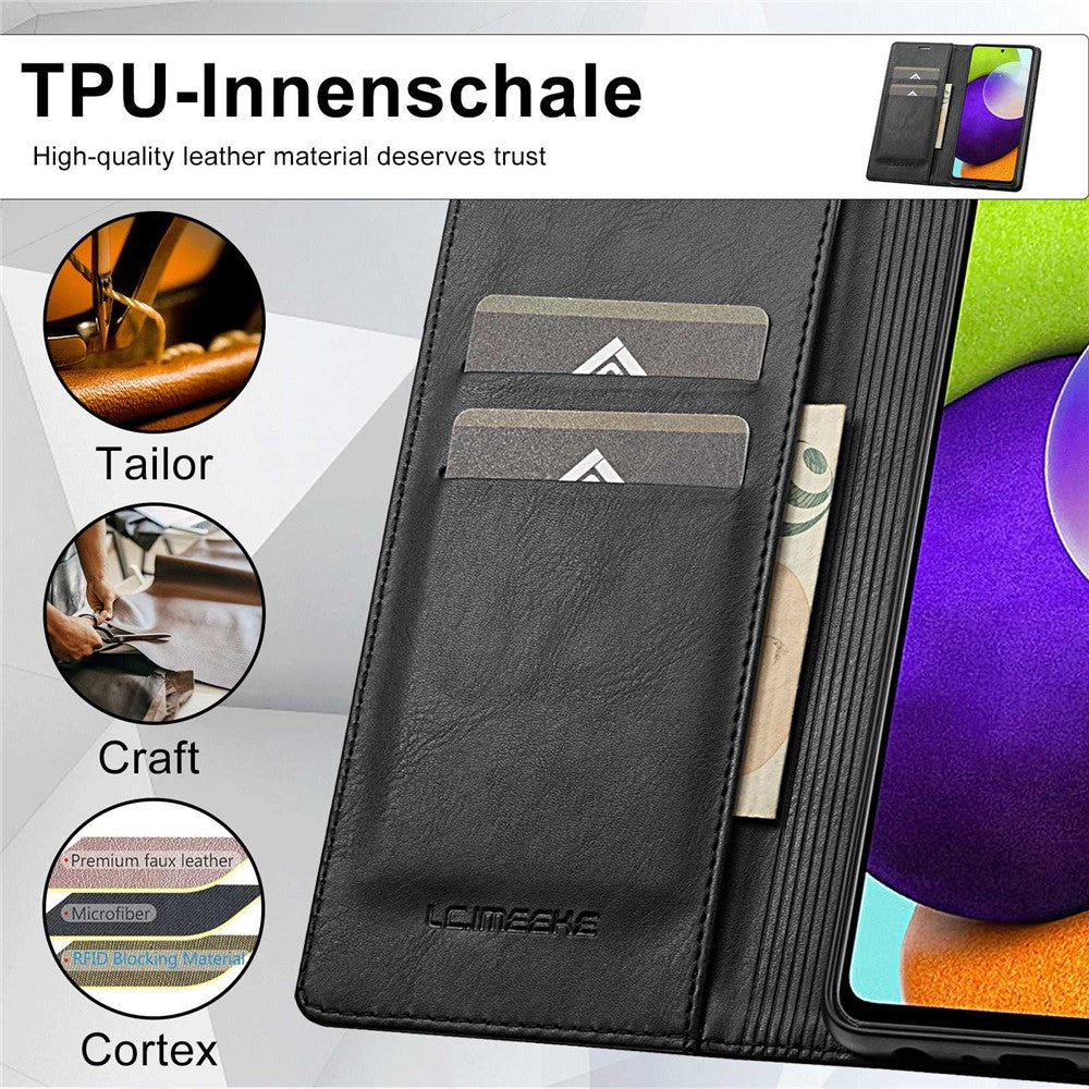 LC.IMEEKE for Samsung Galaxy A52 4G / 5G / A52s 5G Shockproof RFID Blocking Phone Case Phone Flip Wallet Cover with Stand