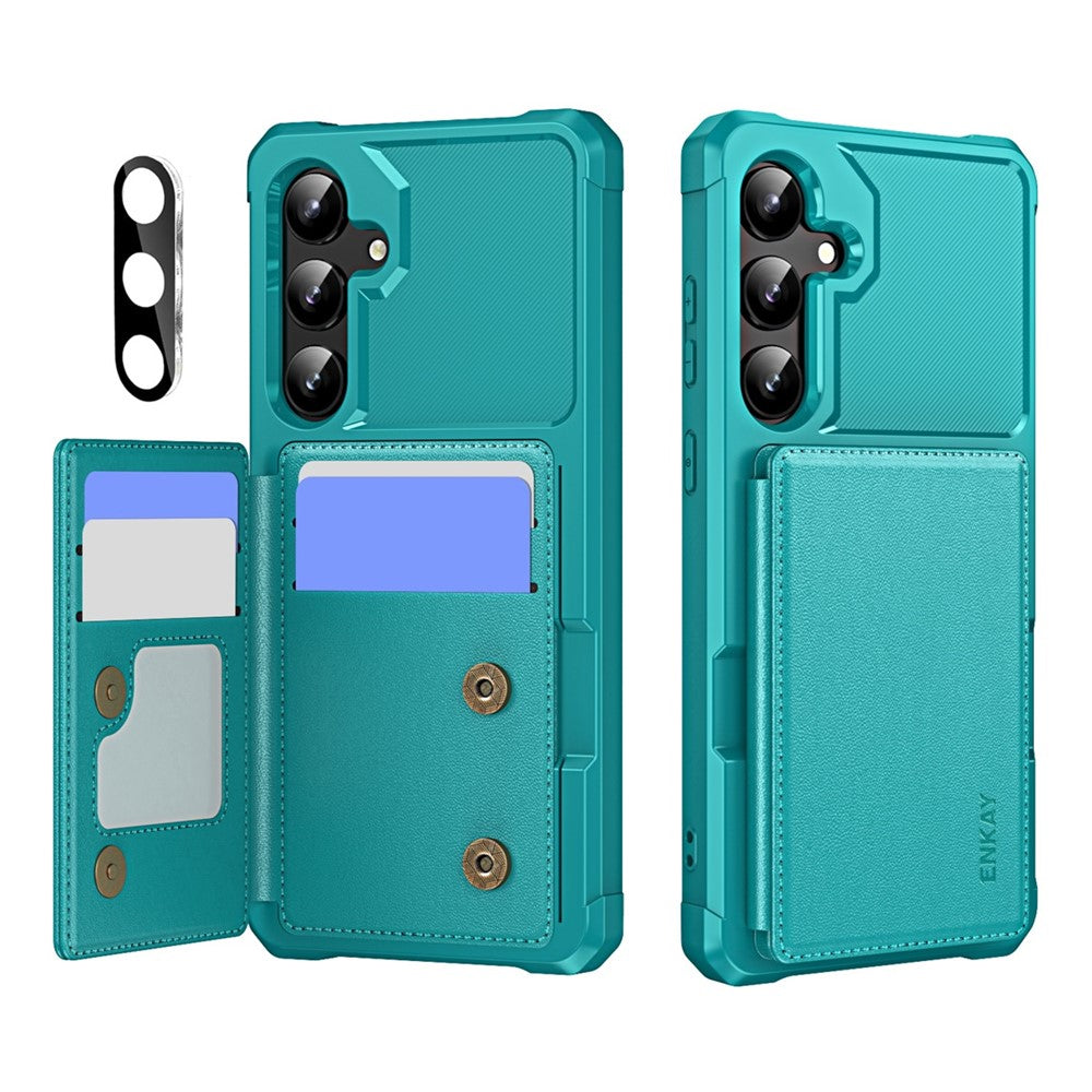 ENKAY För Samsung Galaxy A55 5G Hat-Prince Plånbok Korthållare Stöd PU-läder + TPU Baksida Mobilskal med Kameralinsfilm