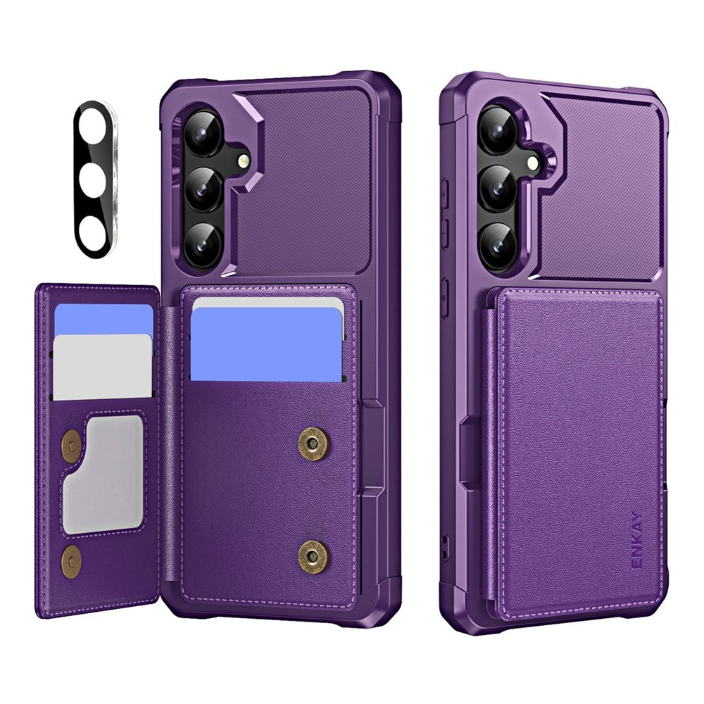 ENKAY För Samsung Galaxy A55 5G Hat-Prince Plånbok Korthållare Stöd PU-läder + TPU Baksida Mobilskal med Kameralinsfilm