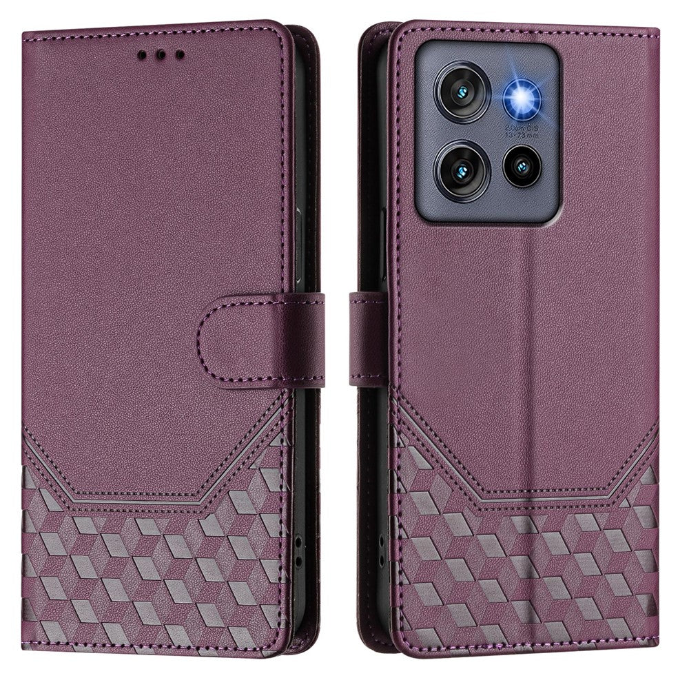 Til Motorola Edge 60 Neo 5G / Edge 50 Neo 5G / Moto S50 5G / ThinkPhone 25 5G Etui Præget Honeycomb RFID-blokerende Lædertelefoncover med Rem
