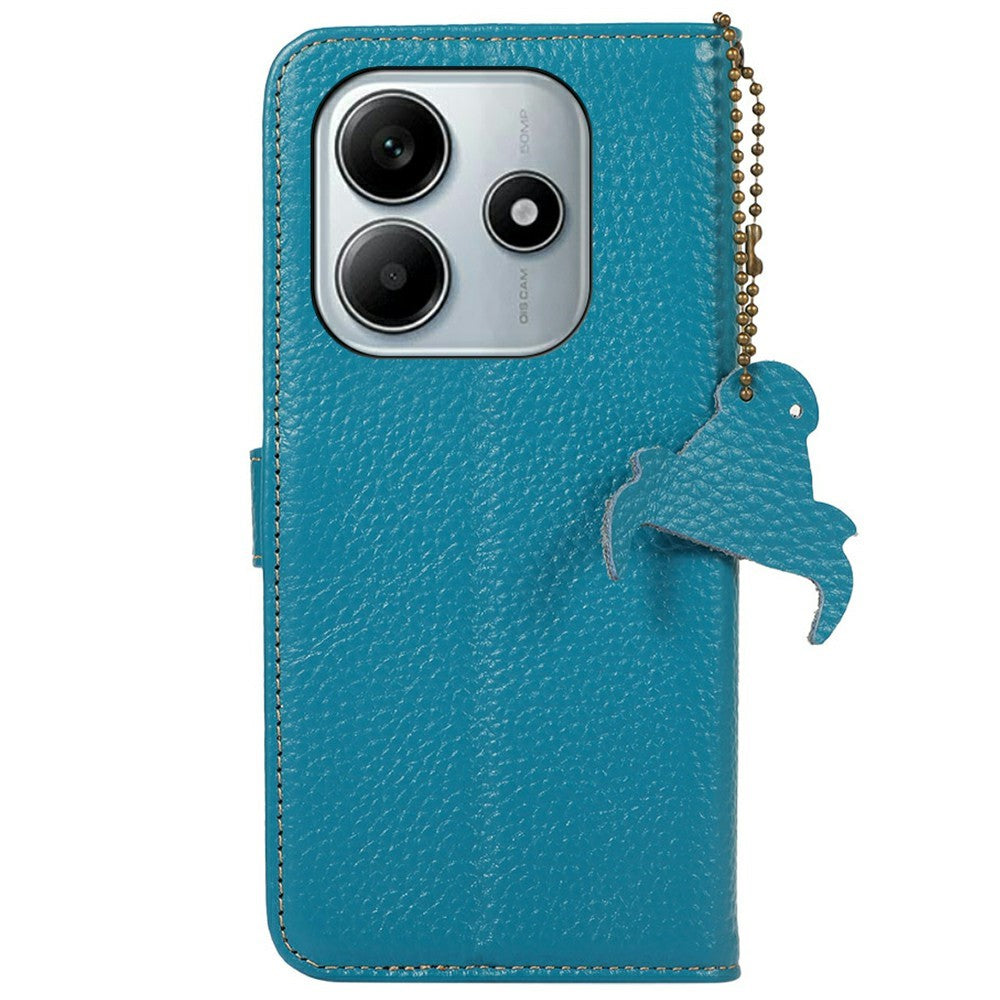 For Xiaomi Redmi Note 14 4G (163.25mm) Case RFID Blocking Genuine Cow Leather Phone Cover Litchi Texture