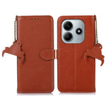 For Xiaomi Redmi Note 14 4G (163.25mm) Case RFID Blocking Genuine Cow Leather Phone Cover Litchi Texture