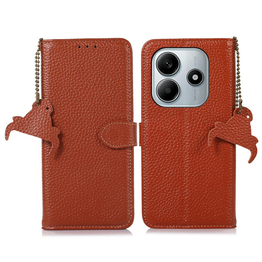 For Xiaomi Redmi Note 14 4G (163.25mm) Case RFID Blocking Genuine Cow Leather Phone Cover Litchi Texture