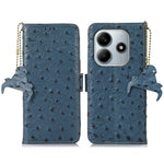 For Xiaomi Redmi Note 14 4G (163.25mm) Case RFID Blocking Genuine Cow Leather Phone Case Ostrich Texture