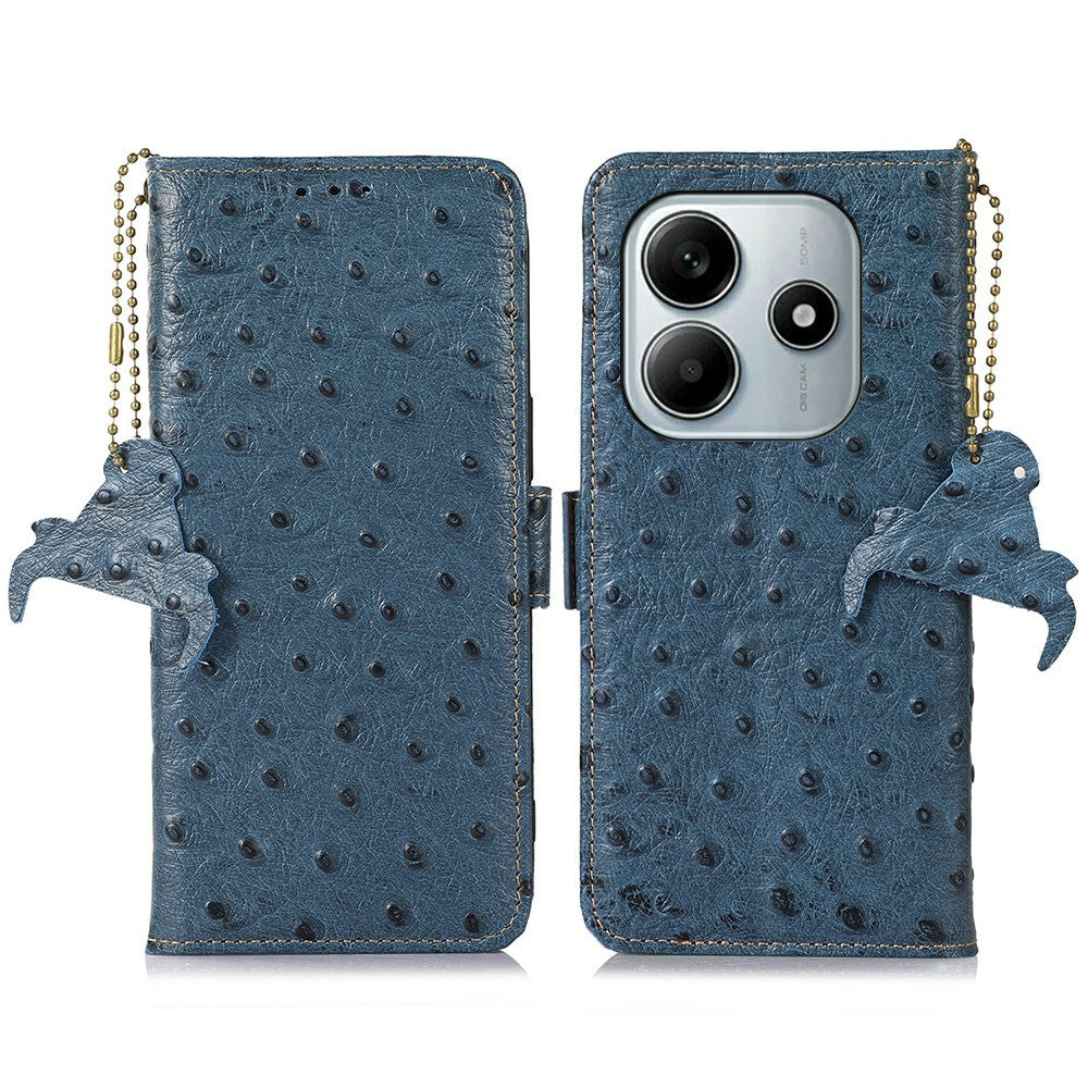 For Xiaomi Redmi Note 14 4G (163.25mm) Case RFID Blocking Genuine Cow Leather Phone Case Ostrich Texture