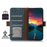 For Xiaomi Redmi Note 14 4G (163.25mm) Case RFID Blocking Genuine Cow Leather Phone Case Ostrich Texture