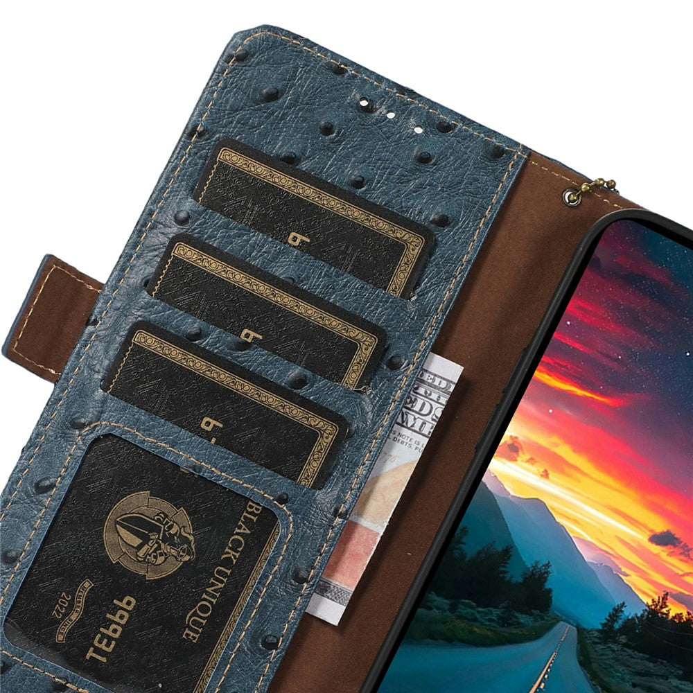 For Xiaomi Redmi Note 14 4G (163.25mm) Case RFID Blocking Genuine Cow Leather Phone Case Ostrich Texture