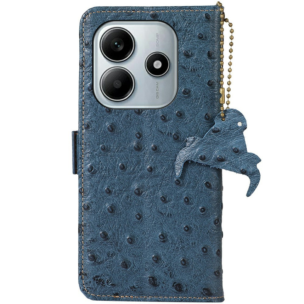 For Xiaomi Redmi Note 14 4G (163.25mm) Case RFID Blocking Genuine Cow Leather Phone Case Ostrich Texture