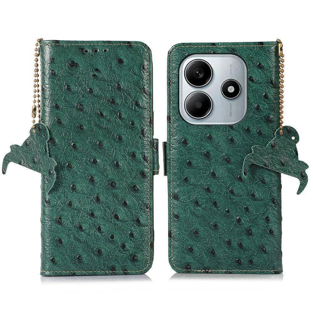 For Xiaomi Redmi Note 14 4G (163.25mm) Case RFID Blocking Genuine Cow Leather Phone Case Ostrich Texture