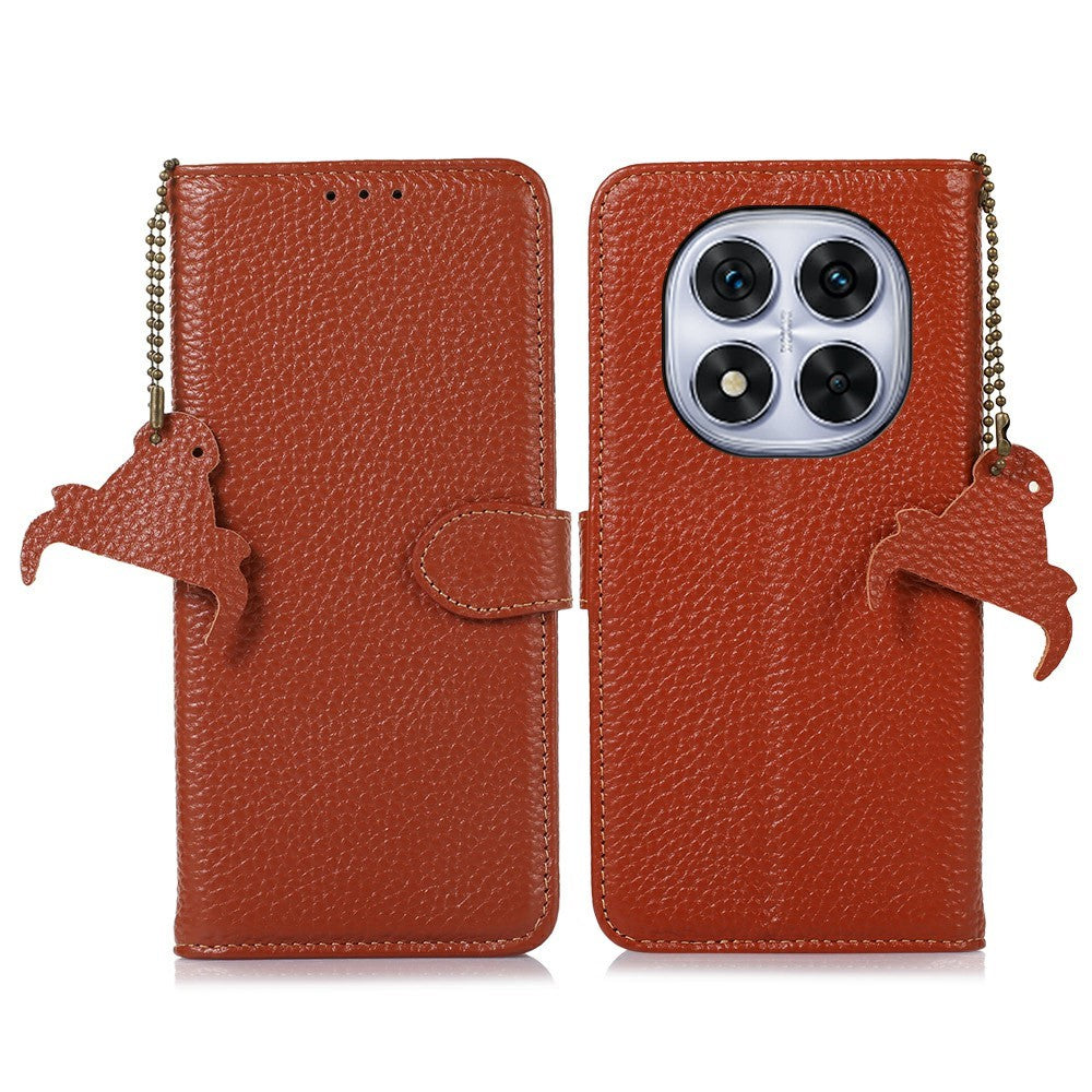 For Xiaomi Redmi Note 14 Pro 4G Case RFID Blocking Genuine Cow Leather Phone Cover Litchi Texture
