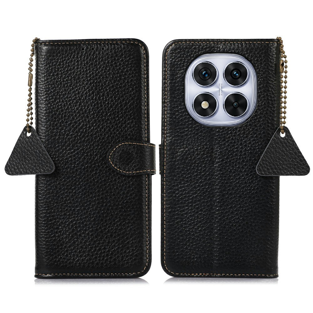 For Xiaomi Redmi Note 14 Pro 4G Case RFID Blocking Genuine Cow Leather Phone Cover Litchi Texture