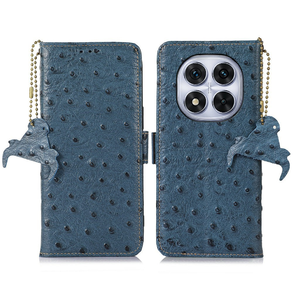 For Xiaomi Redmi Note 14 Pro 4G Case RFID Blocking Genuine Cow Leather Phone Case Ostrich Texture