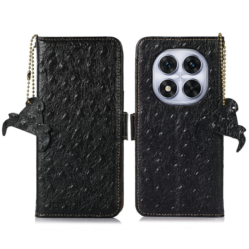 For Xiaomi Redmi Note 14 Pro 4G Case RFID Blocking Genuine Cow Leather Phone Case Ostrich Texture