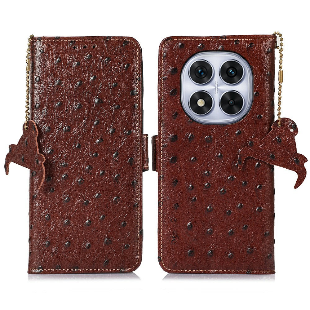 For Xiaomi Redmi Note 14 Pro 4G Case RFID Blocking Genuine Cow Leather Phone Case Ostrich Texture