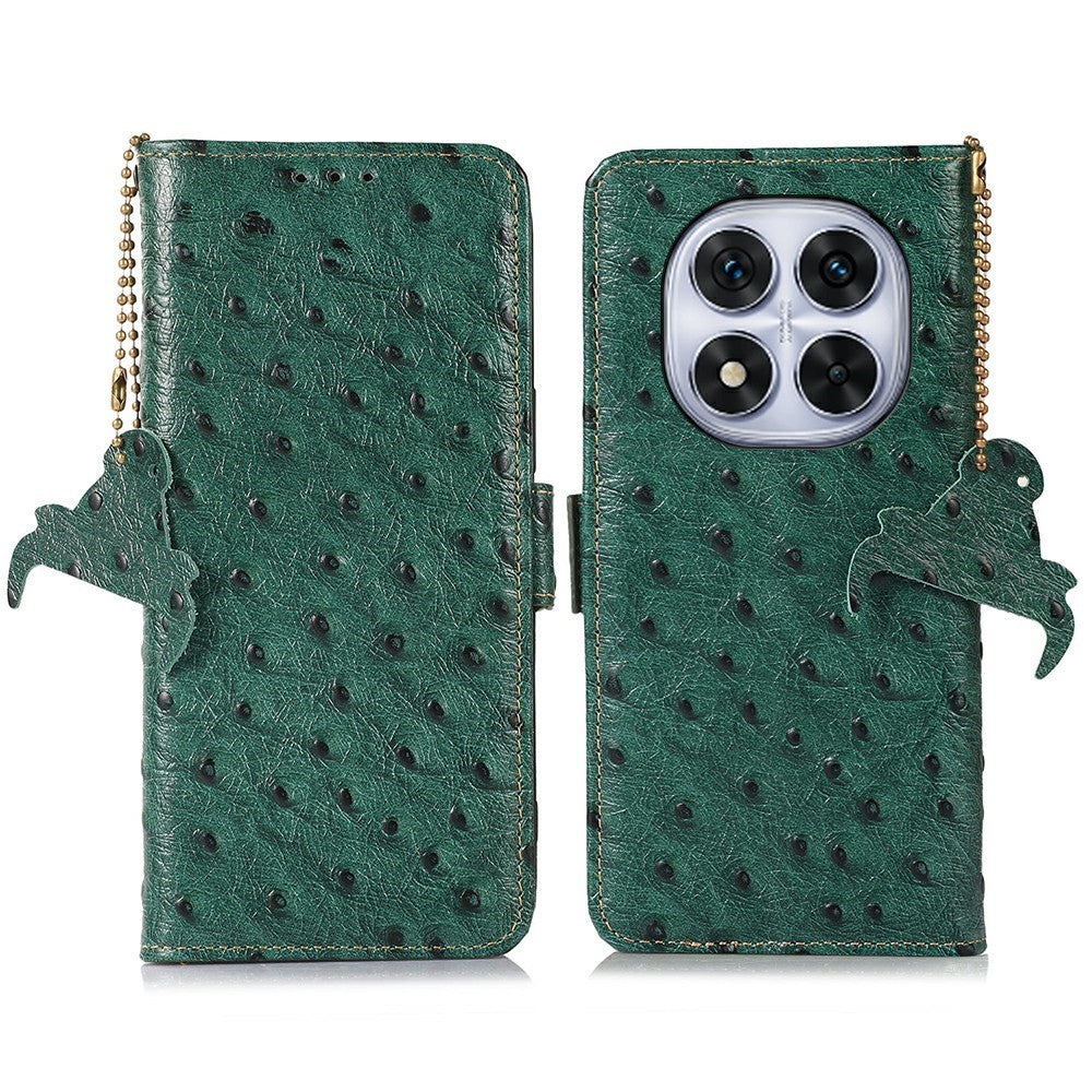 For Xiaomi Redmi Note 14 Pro 4G Case RFID Blocking Genuine Cow Leather Phone Case Ostrich Texture